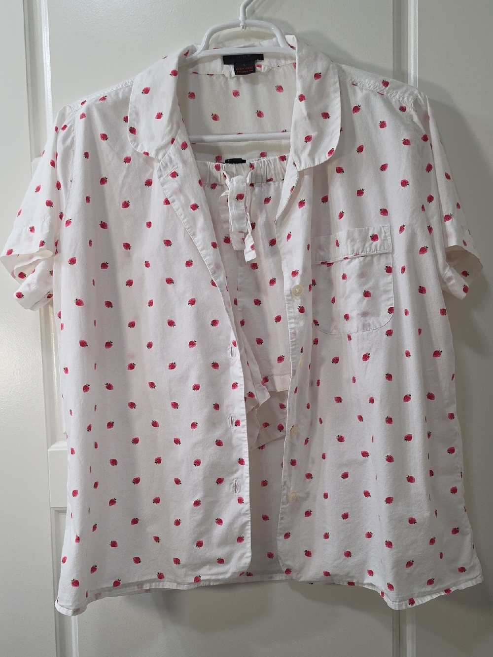 J. Crew White Cotton Short Sleeve Pajama Top with Red Strawberry Print